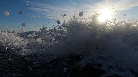 Big Waves On A Sea Beach At Sunset. Beautiful Waves Of Slow Motion Video On The Video stock 121472868