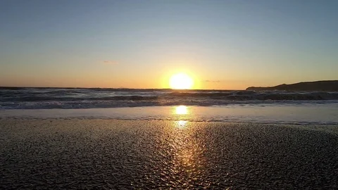 Big Waves On A Sea Beach At Sunset. Beautiful Waves Of Slow Motion Video On The Stock Footage 122991189