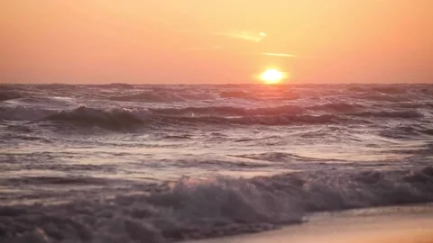 Big waves by the sea during a beautiful sunset without people Stock Footage 150349713