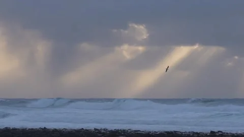 Big waves with sunrays in Orkney in 4k Video stock 292916356