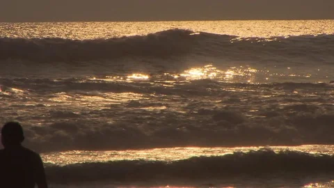 Big Waves Sunrise or Sunset Stock Footage 73291236