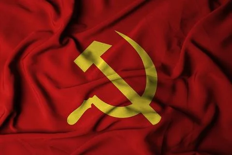 Big wavy communist flag on red background textile fabric Stock Illustration