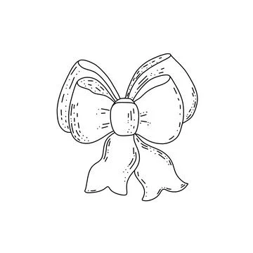 Big wedding box bow design isolated on white backdrop. Hand drawn sketchy vec Stock Illustration