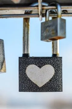 Big Wedding padlock with heart pattern Stock Photos