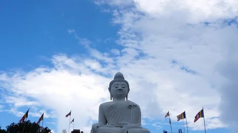 Big white buddha statue on the mountain in Phuket Stock Footage 76237430