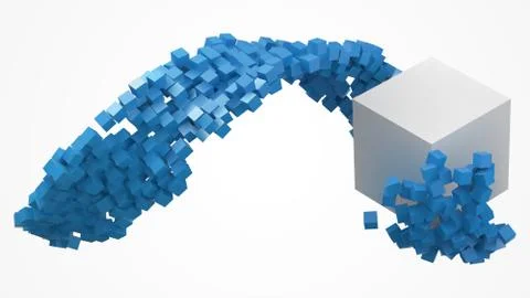 Big white cube and small cubes flow. 3d style vector illustration. Stock Illustration