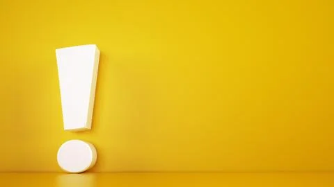 Big white exclamation mark on a yellow background. 3D Rendering Illustrazione stock