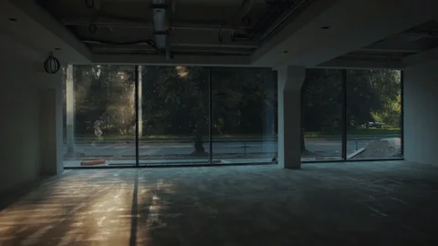 Big white hall in office light building materials builder building construction Stock Footage 95936692