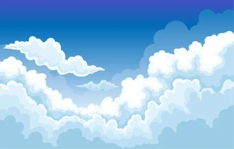 Big white magnificent clouds on the sky. Vector illustration. Illustrazione stock
