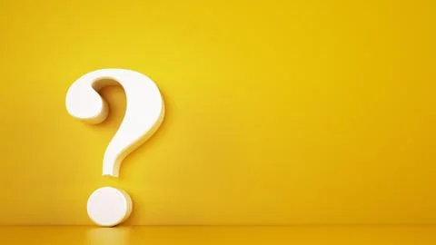 Big white question mark on a yellow background. 3D Rendering Stock Illustration