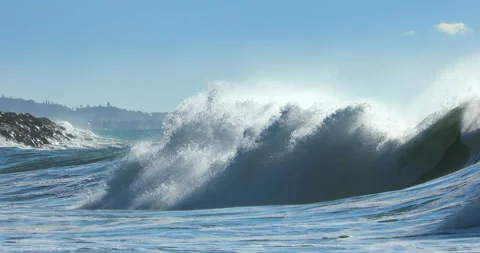 Big White Waves Hitting Sea Shore Stock Footage 140644823