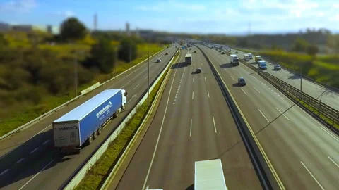 Big Wide Motorway Multilane Traffic 库存影片 99079204