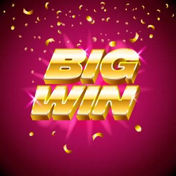 Big win banner with gold text for casino machines, gambling games, success Stock Illustration