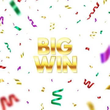 Big win golden glitter text with color falling confetti. Bright congratulatio Stock Illustration