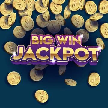 Big win Jackpot sign, 3d text shiny sign, with falling golden coins in the ba Stock Illustration