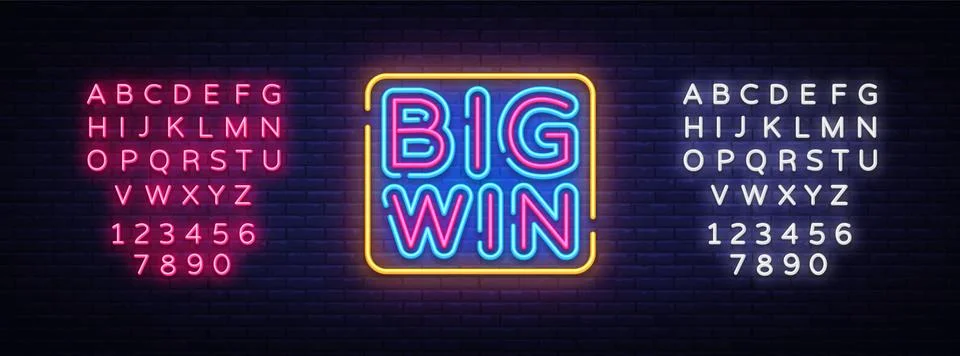 Big Win neon sign vector. Big Win Design template neon sign, light banner, neon Illustrazione stock