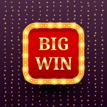 Big Win retro banner template with lightbulb glowing on garland lights Stock Illustration