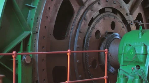 Big winch drum rotating. Huge mechanical machine. Mine lifting system. Stock Footage 67590353