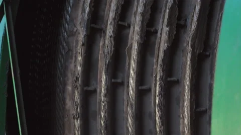 Big winch drum with steel wire rope rotating Stock Footage 67589427