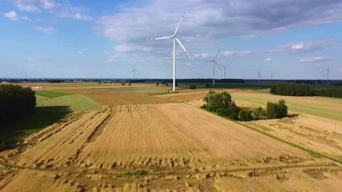 Big windmills from drone in summer Stock Footage 143385720