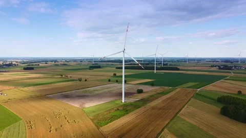 Big windmills from drone in summer Stock Footage 143403520