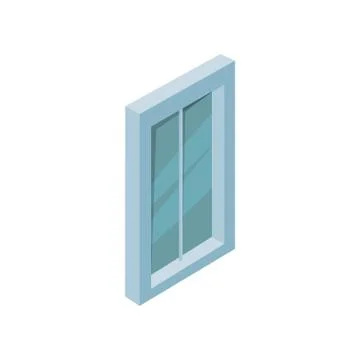 Big window with blue frame and glass. Isometric vector element for app, computer Illustrazione stock