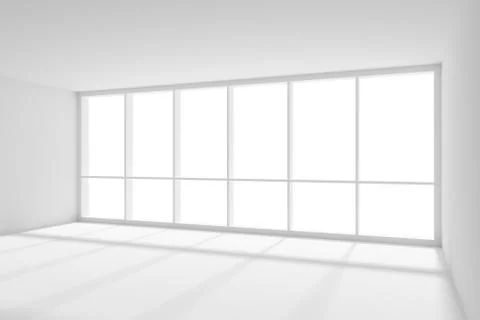Big window in empty white room with sunlight from Stock Illustration