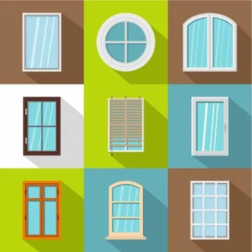 Big window icons set, flat style Stock Illustration