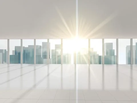 Big window with views of city. 3D Stock Illustration