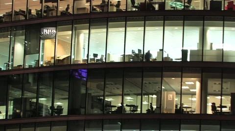 Big windows office night Stock Footage 45407162