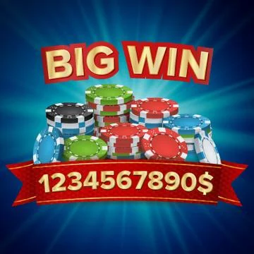 Big Winner Poster Vector. You Win. Gambling Poker Chips Stacks With Red Ribbon. Illustrazione stock