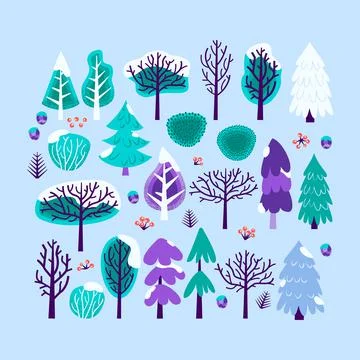 Big Winter Christmas Tree Set Stock Illustration