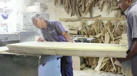 Big Wood Table Being Cut Factory Interior Stock Footage 10790294