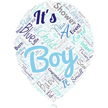 Big word cloud in the shape of balloon with words It S A Boy. Expecting a male Stock Illustration