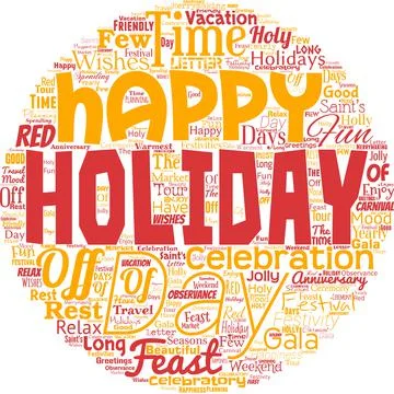 Big word cloud in the shape of circle with happy holidays words. Greeting use Stock Illustration