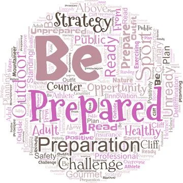 Big word cloud in the shape of circle with words be prepared. Make something Stock Illustration
