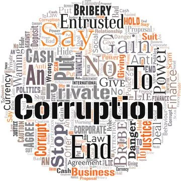 Big word cloud in the shape of circle with words say no to corruption Ilustración de archivo