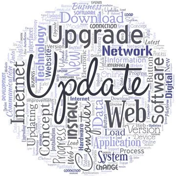 Big word cloud in the shape of circle with word update. Make something more Stock Illustration
