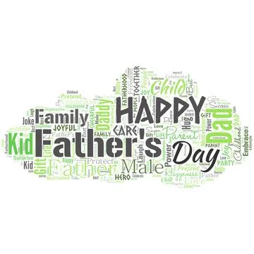 Big word cloud in the shape of cloud with words happy Father's Day. Time of year Stock Illustration