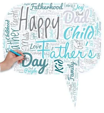 Big word cloud in the shape of dialog box with hand and pen with words happy Stock Illustration