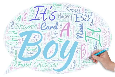 Big word cloud in the shape of dialog window with hand and pen with words It S A Stock Illustration