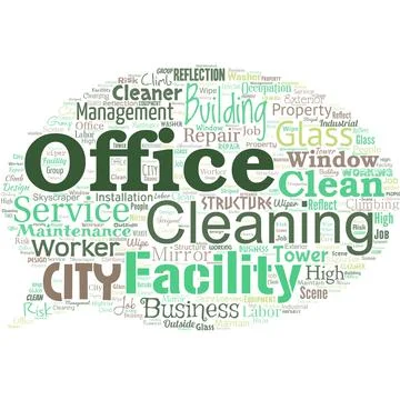 Big word cloud in the shape of speech bubble with words office cleaning Ilustración de archivo