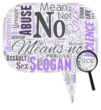 Big word cloud in the shape of speech bubble with magnifying glass with words no Stock Illustration