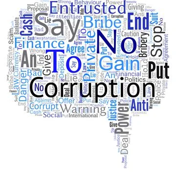 Big word cloud in the shape of speech bubble with words say no to corruption Stock Illustration