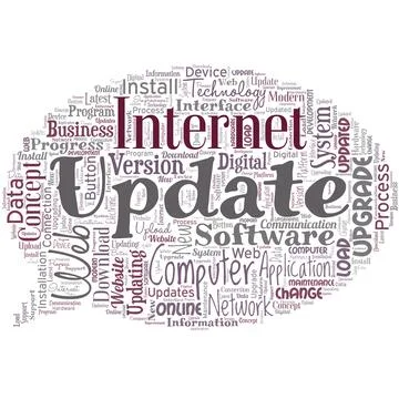 Big word cloud in the shape of speech bubble with word update. Make something Stock Illustration
