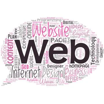 Big word cloud in the shape of speech bubble with word WEB. A system of Internet Stock Illustration