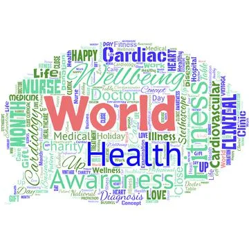 Big word cloud in the shape of speech bubble with words world health. World day Stock Illustration