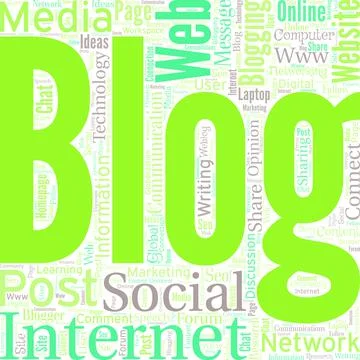 Big word cloud in the shape of square with word blog. A regularly updated Stock Illustration