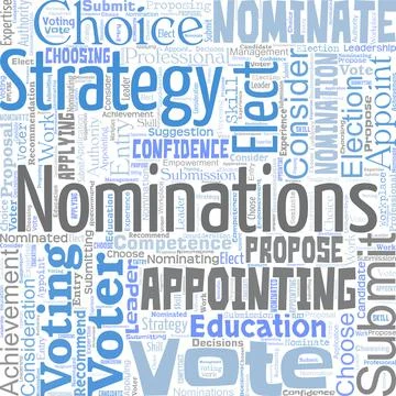 Big word cloud in the shape of square with words nomination. Suggestions of Stock Illustration