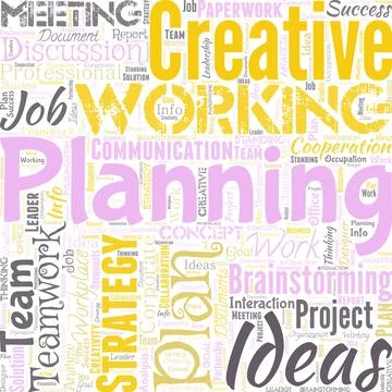 Big word cloud in the shape of square with words planning. Process of thinking Stock Illustration